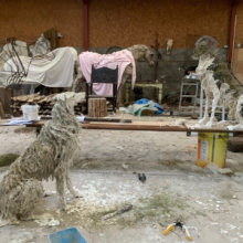 Twa Dogs sculpture by Sally Matthews