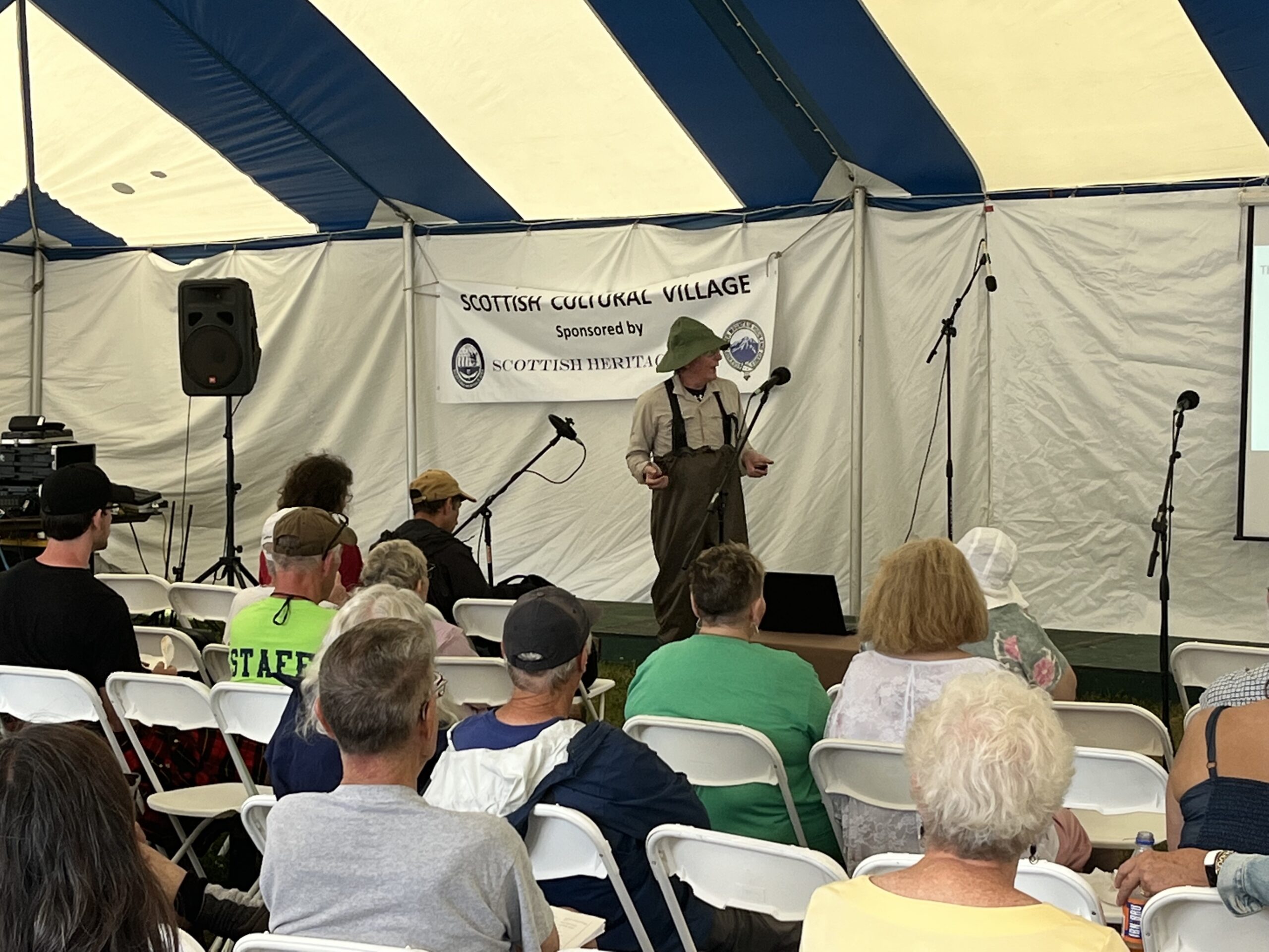 Peter lecturing in the Scottish cultural village tent